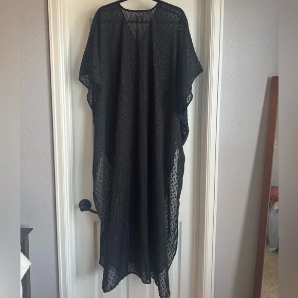 Free People Womens Kaftan Black Stevie Sheer Flutter Sleeve Kimono One Size - Picture 5 of 6